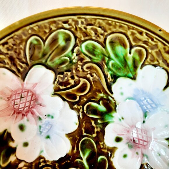 Majolica Style Bowl with Floral Motif, 7 1/2" W - Picture 2 of 4